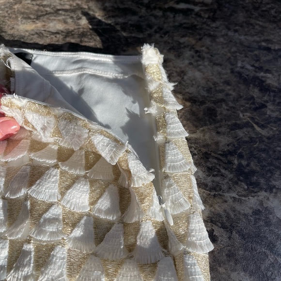 EUC Lulus mini skirt. Cream tassels,  lined, side zipper. 16.5” long. Size Small - Picture 7 of 7